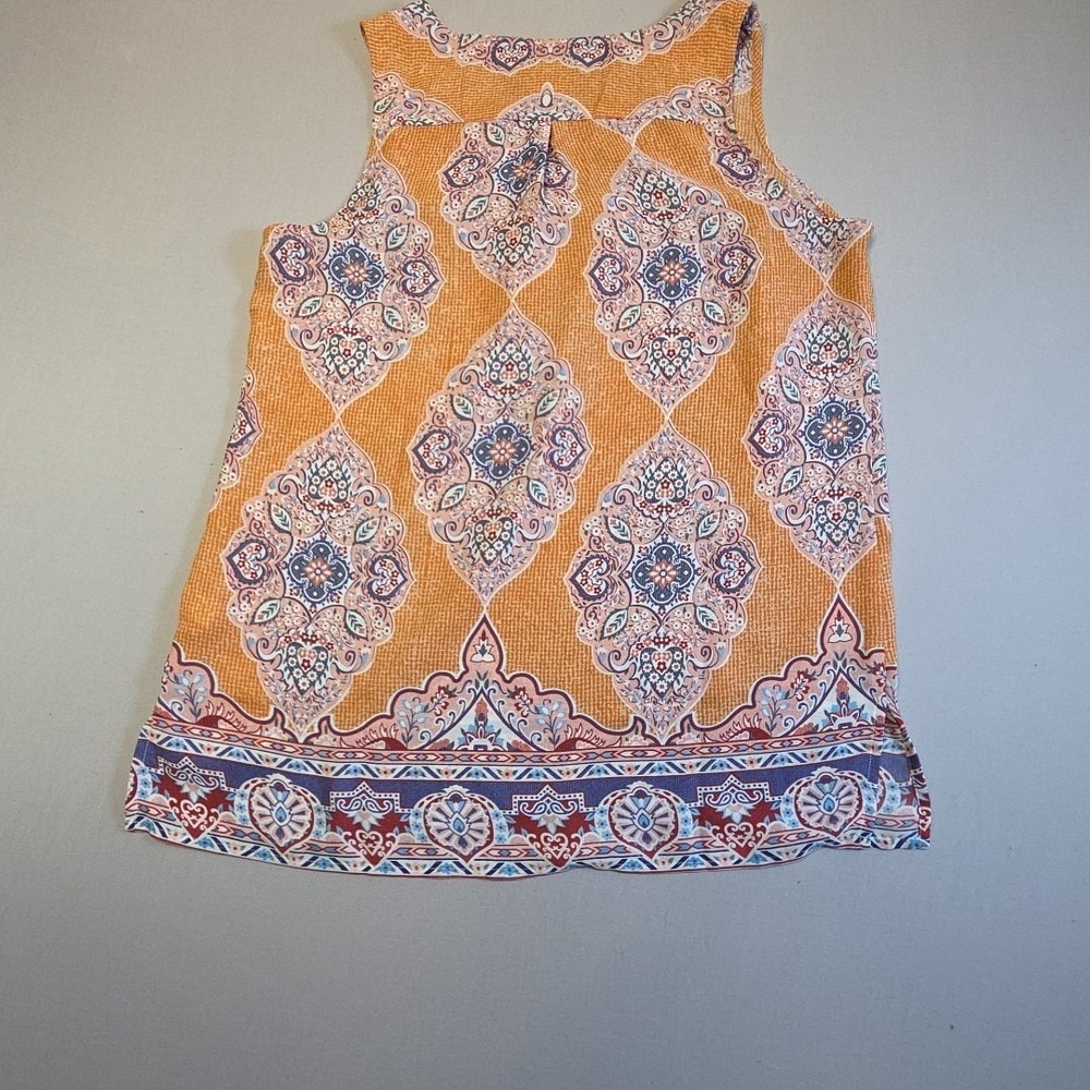 Rachel Zoe Womens Medium Sleeveless Boho Blouse Orange Medallion Print Tank Top - Picture 9 of 9